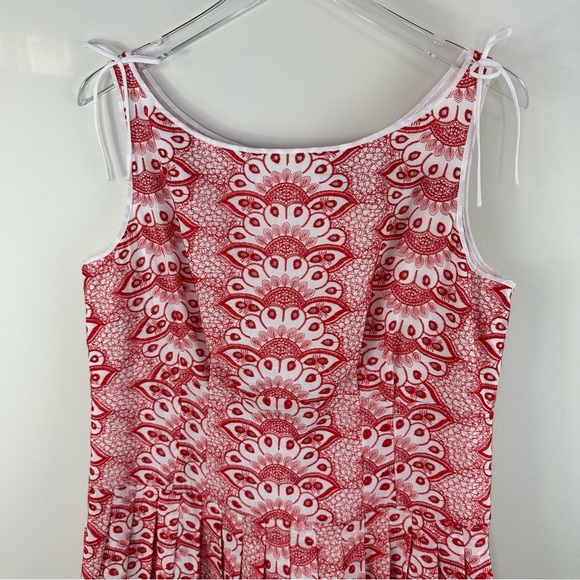 Brooks Brothers Red/White Patterned Eyelet Sleeveless Fit and Flare Dress Sz 14 - Picture 5 of 16